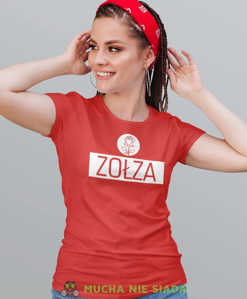 zołza róża, czerwona damska koszulka z nadrukiem na prezent dla dziewczyny dla żony.jpg