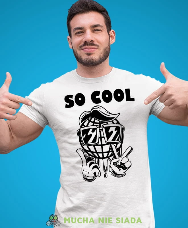 so cool, biała męska koszulka z nadrukiem na co dzień, na prezent, fajna koszulka.jpg