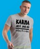 karma jest jak 69 dostajesz to co dajesz, szara męska koszulka z nadrukiem na co dzień, na prezent, fajna koszulka.jpg