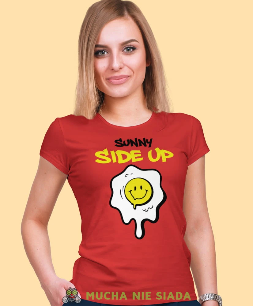 sunny side up, czerwona damska koszulka z nadrukiem na prezent dla dziewczyny dla żony.jpg