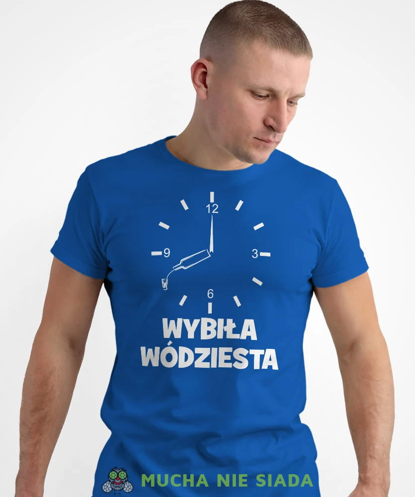 wybiła wódziesta, niebieska męska koszulka z nadrukiem na co dzień, na prezent, fajna koszulka.jpg